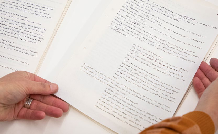 A page from the manuscript of the bone people, showing annotations by Keri Hulme. Ref: MS-Papers-12800-2